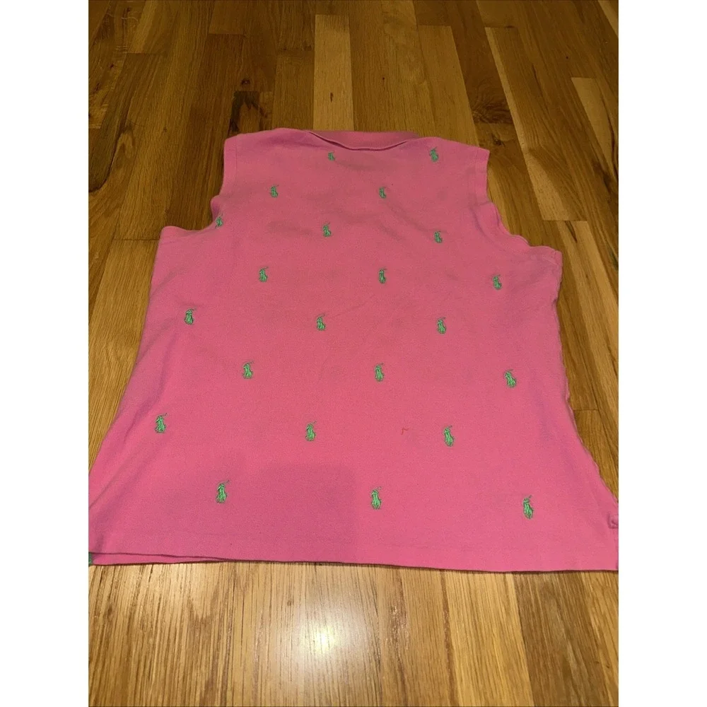 VTG Ralph Lauren Golf Polo Women L Sleeveless Pink Embroidered Polo All Sporty‎